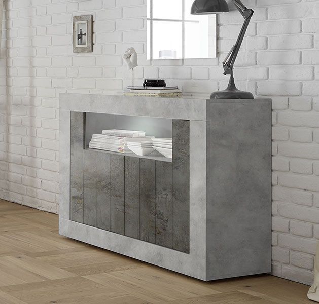 Madia moderna con 2 ante in finitura cemento e ossido ZLCURBMAD3-CO