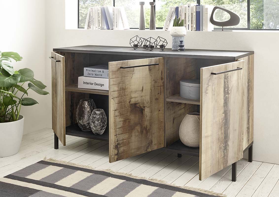 Madia Industry con 3 ante finitura Nero bruciato e Pero ZLCCMGMAD3A05