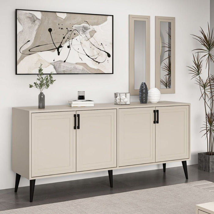 Madia Prime colore cashmere 180x45x80H con due specchi a parete