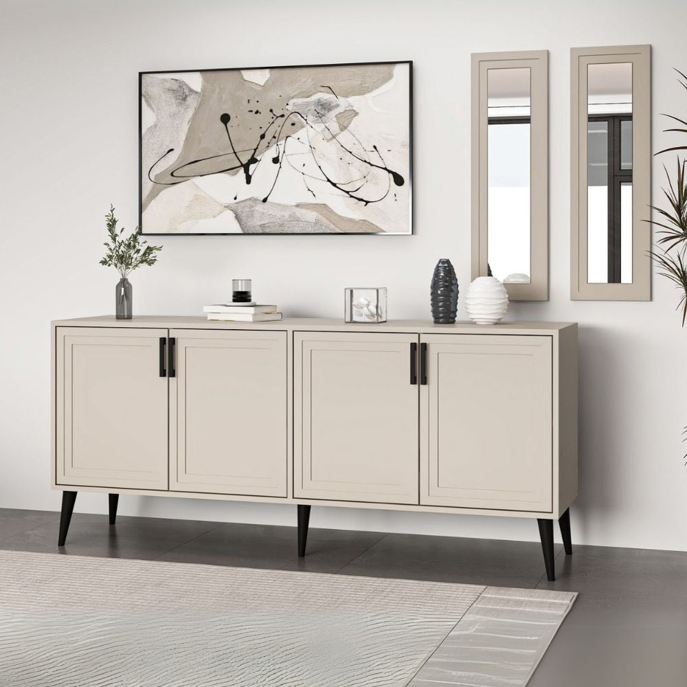 Madia Prime colore cashmere 180x45x80H con due specchi a parete