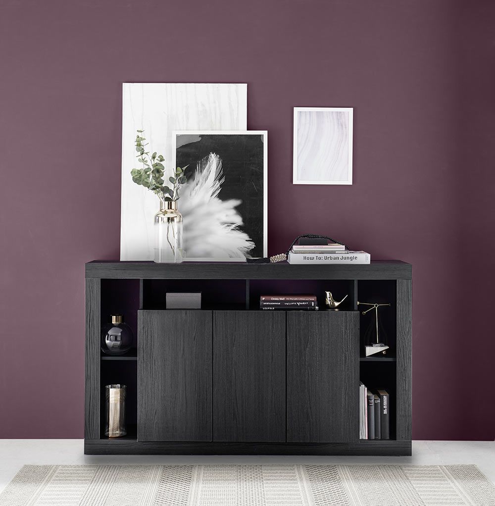 Credenze moderna di design a 3 ante, Nero frassinato, ZLCMADRIM06