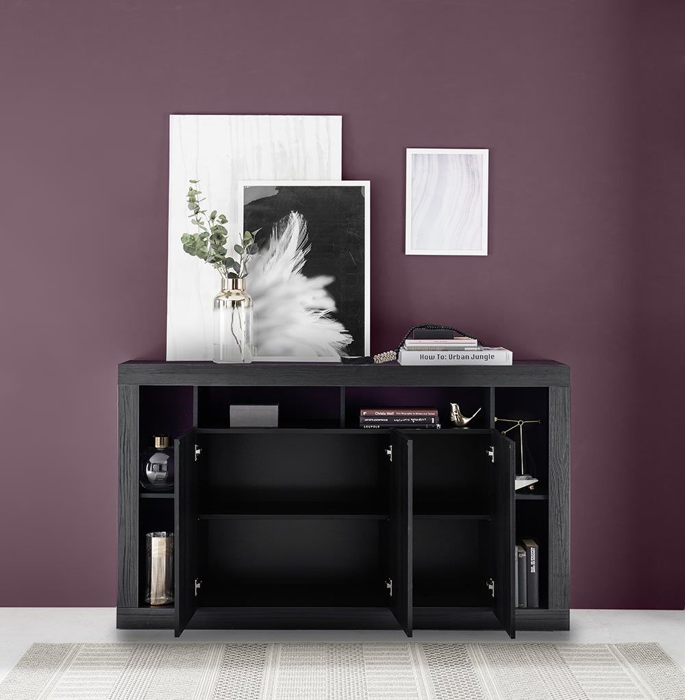 Credenze moderna di design a 3 ante, Nero frassinato, ZLCMADRIM06