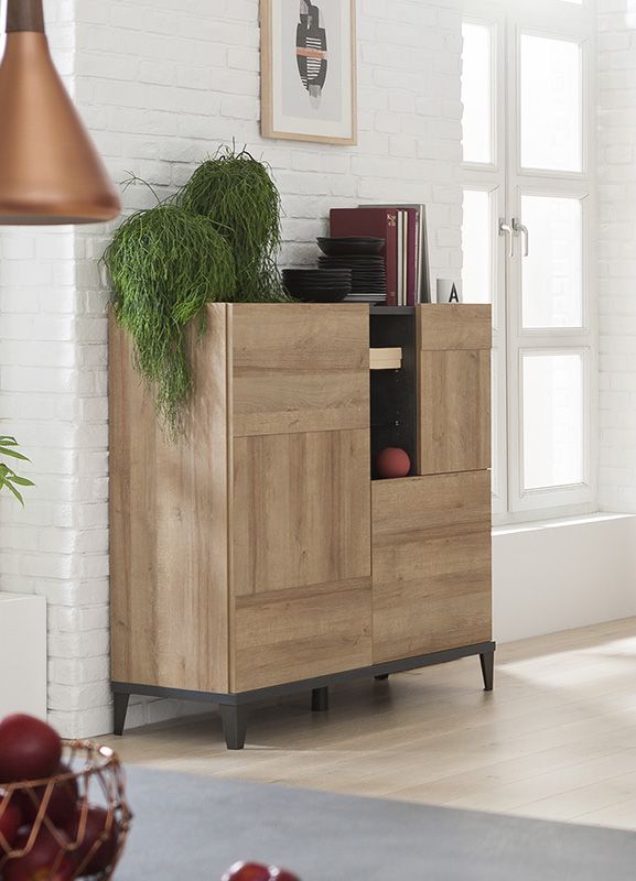 Madia moderna industry con 3 ante in finitura Grigio smoke e Rovere, ZCMVTTBS6631