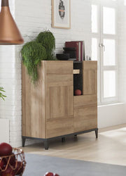 Madia moderna industry con 3 ante in finitura Grigio smoke e Rovere, ZCMVTTBS6631