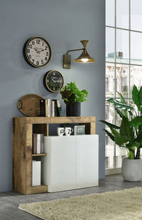 Madia moderna con 2 ante in finitura bianco laccato lucido e pero, ZLCHNMAD2P