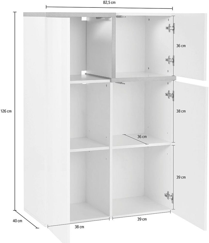 Madia moderna con 3 ante Bianco lucido e Pero, ZTC21787448