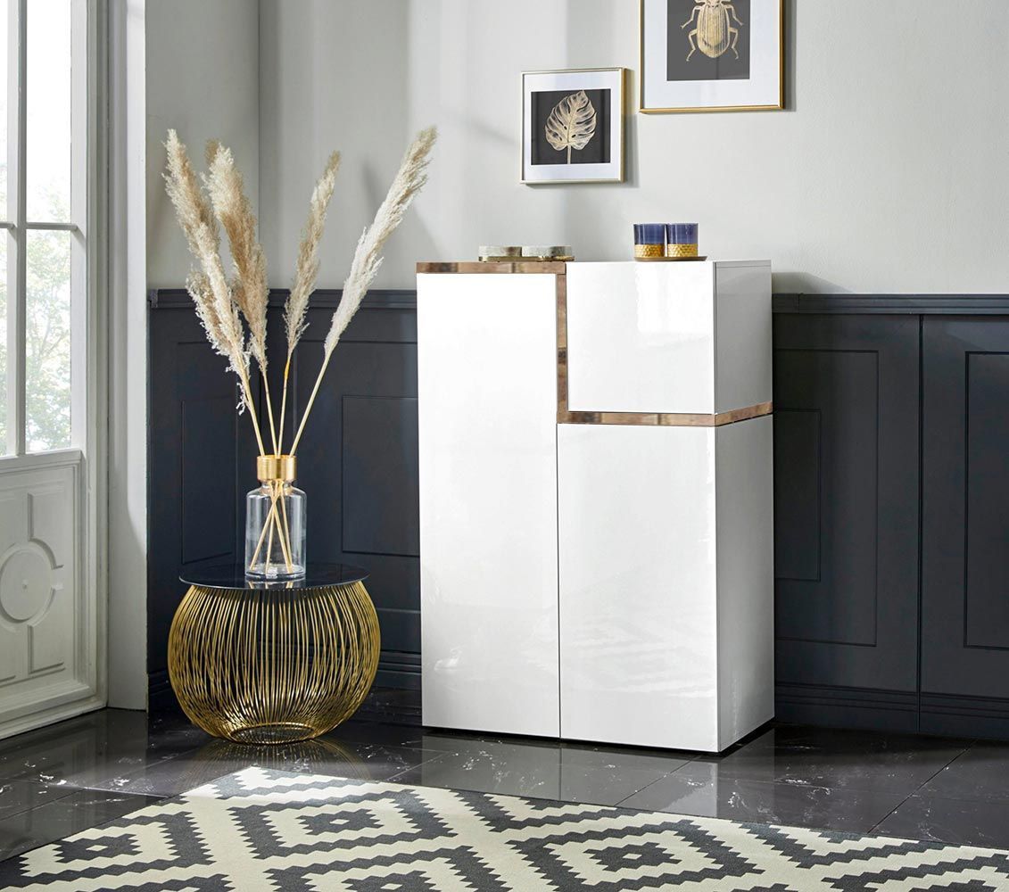 Madia moderna con 3 ante Bianco lucido e Pero, ZTC21787448