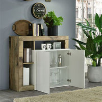 Credenza moderna 2 ante bianco lucido e cemento, ZLCHNMAD2P-CE