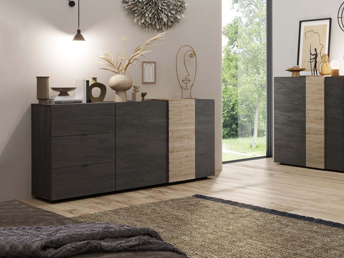 Madia moderna 2 ante 3 cassetti in Kadiz e Titanio ZLCVENMAD1