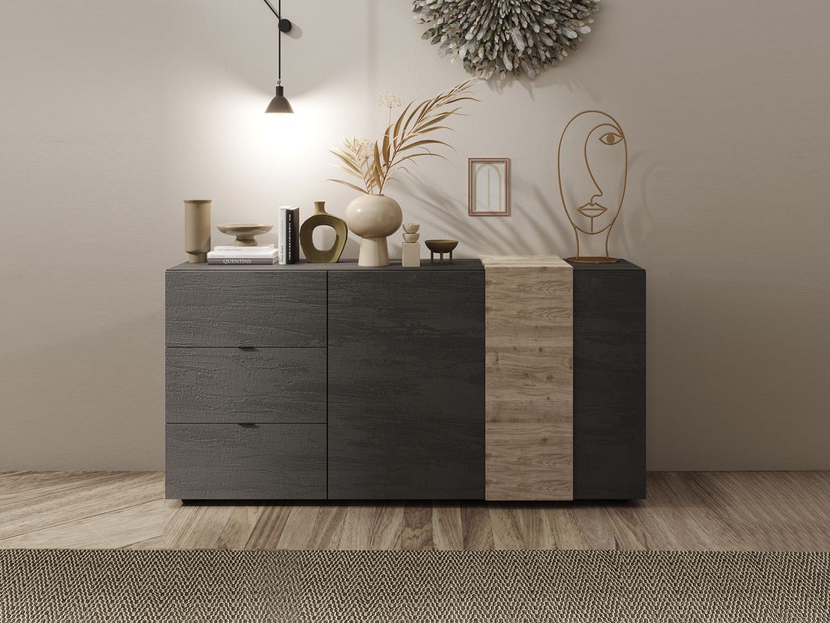 Madia moderna 2 ante 3 cassetti in Kadiz e Titanio ZLCVENMAD1
