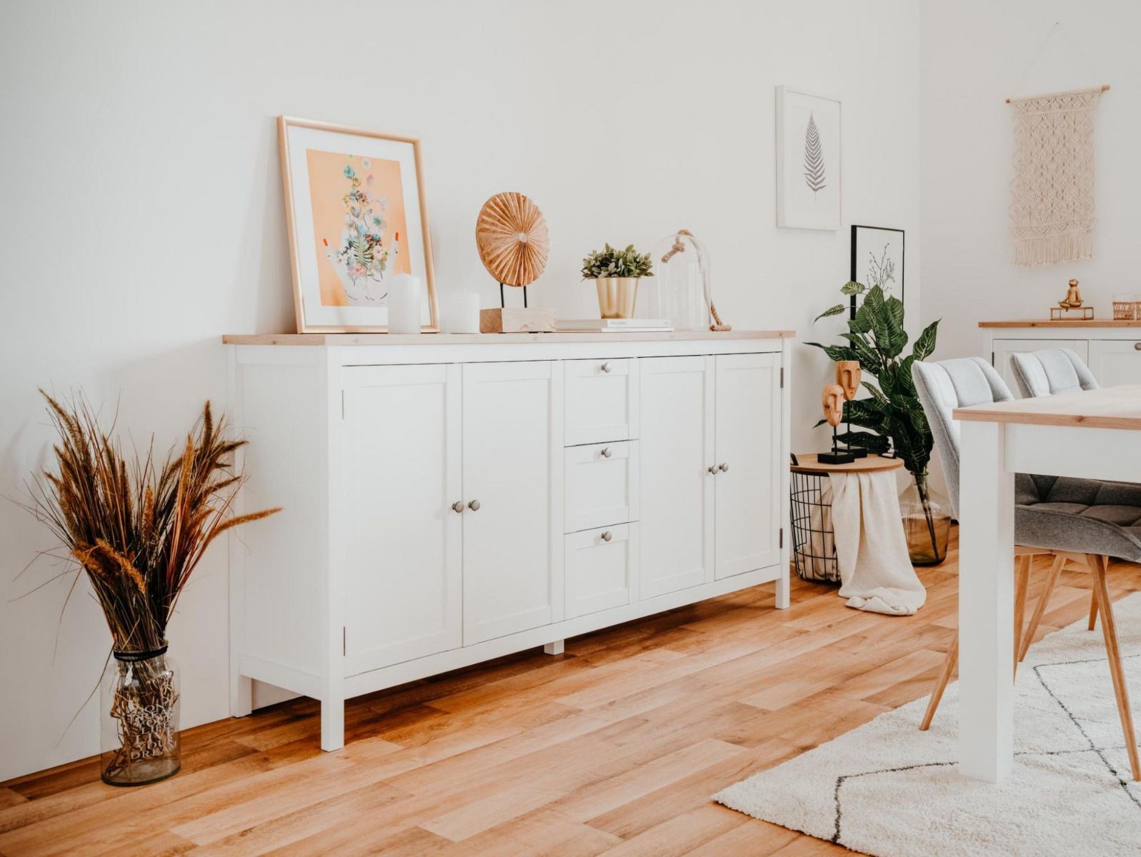 Madia credenza 4 ante, 3 cassetti,  bianco opaco e Quercia ZFRMC4A3CBOQA