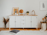 Madia credenza 4 ante, 3 cassetti,  bianco opaco e Quercia ZFRMC4A3CBOQA