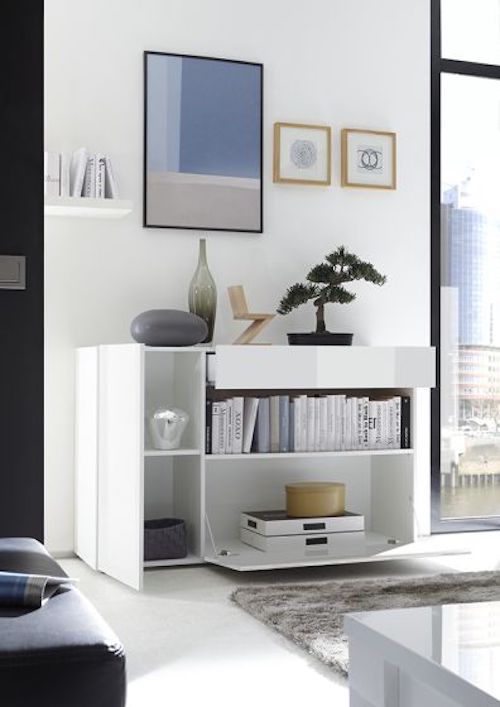Credenza madia bianco lucido e rovere samoa, ZLCNICESMADRV