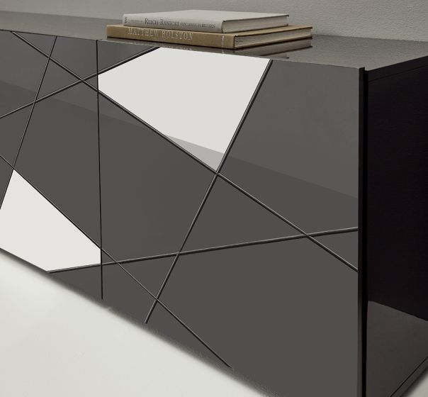 Credenza moderna serigrafata con 3 ante e specchi, Grigio lucido ZLCMADDIAN3-G