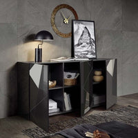 Credenza moderna serigrafata con 3 ante e specchi, Grigio lucido ZLCMADDIAN3-G