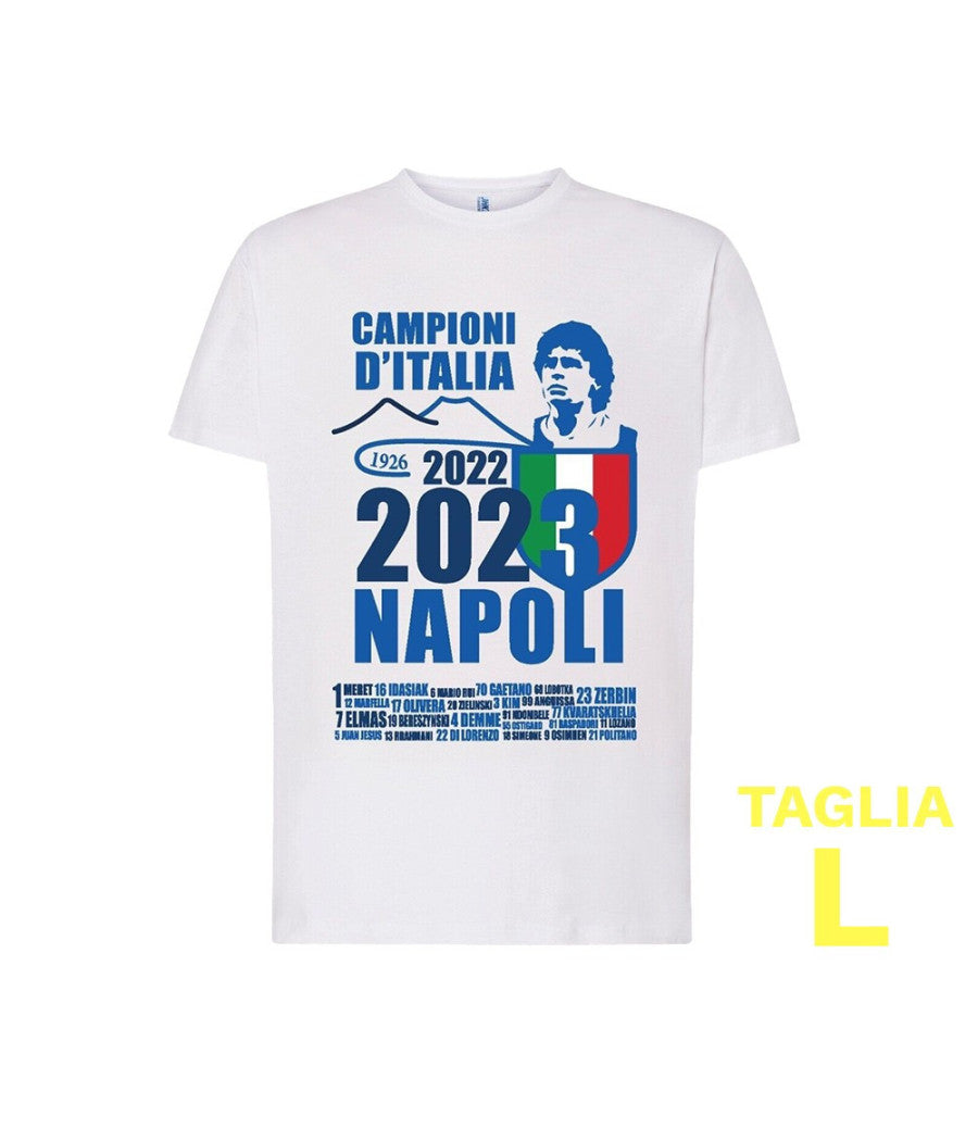 Maglietta Ssc Napoli Tshirt Bianca Con Stampa Campioni D'italia 2023 Calcio     L    