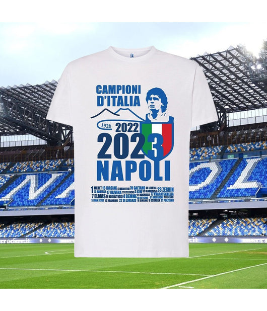 Maglietta Ssc Napoli Tshirt Bianca Con Stampa Campioni D'italia 2023 Calcio         