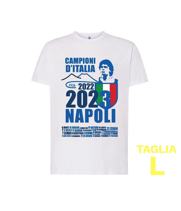 Maglietta Ssc Napoli Tshirt Bianca Con Stampa Campioni D'italia 2023 Calcio         