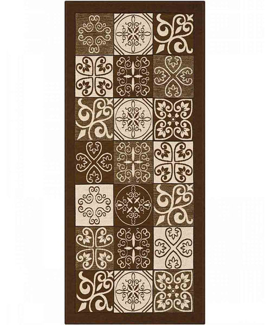 Tappeto disegno MAIOLICA MARRONE decorazione piastrelle ceramica, passatoia cucina multiuso lavabile in lavatrice e anti-scivolo cm.55x280