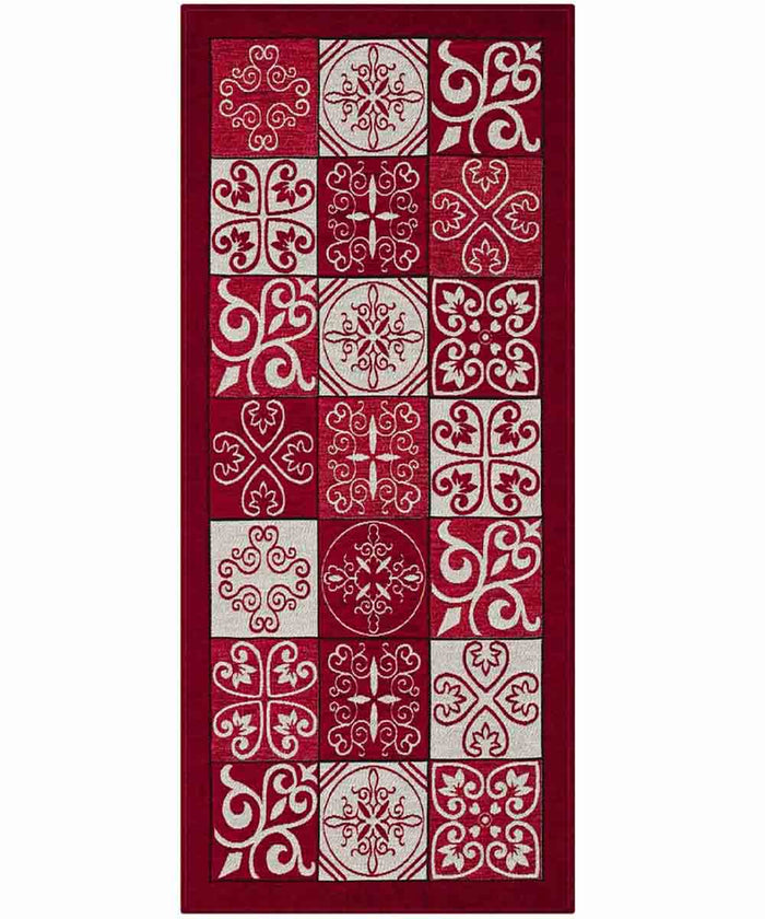Tappeto disegno MAIOLICA ROSSO decorazione piastrelle ceramica, passatoia cucina multiuso lavabile in lavatrice e anti-scivolo cm.55x240