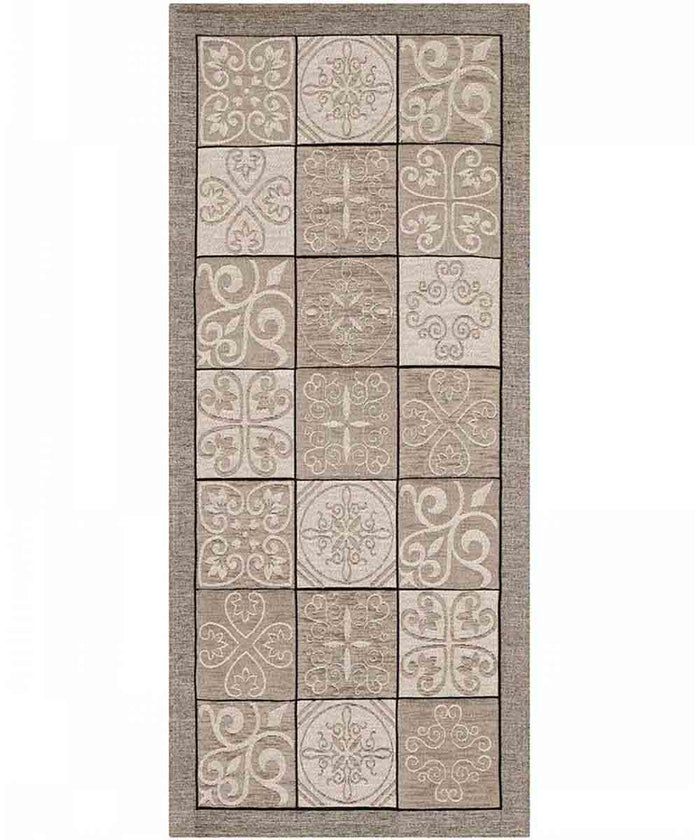 Tappeto disegno MAIOLICA TORTORA decorazione piastrelle ceramica, passatoia cucina multiuso lavabile in lavatrice e anti-scivolo cm.55x190