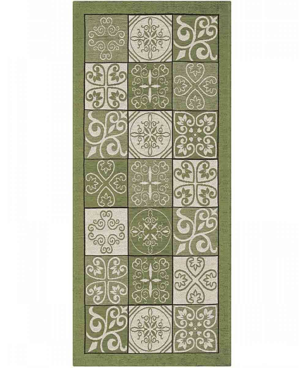 Tappeto disegno MAIOLICA VERDE decorazione piastrelle ceramica, tappetino bagno multiuso lavabile in lavatrice e anti-scivolo cm.55x80