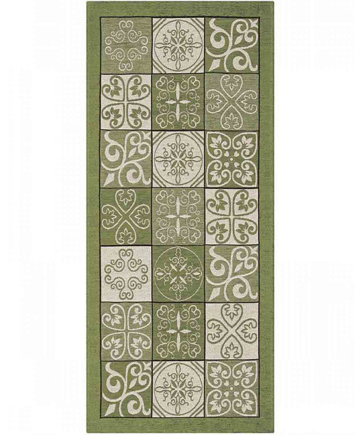 Tappeto disegno MAIOLICA VERDE decorazione piastrelle ceramica, tappetino bagno multiuso lavabile in lavatrice e anti-scivolo cm.55x80