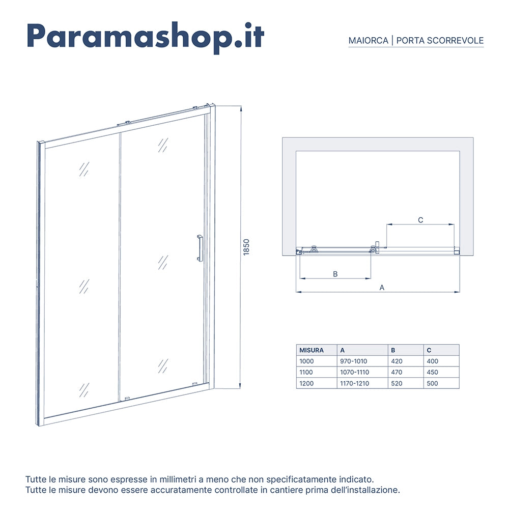 Porta doccia per nicchia da 120cm vetro 4mm serigrafato profili bianchi | Maiorca