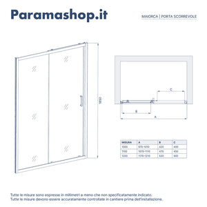 Porta doccia per nicchia da 120cm vetro 4mm serigrafato profili bianchi | Maiorca