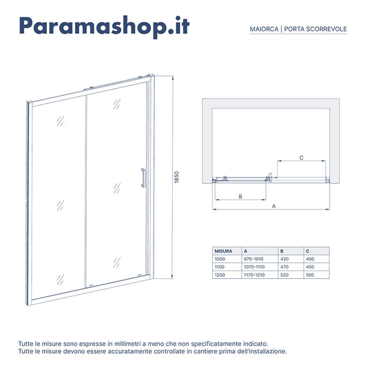 Porta doccia per nicchia da 120cm vetro 4mm serigrafato profili bianchi | Maiorca