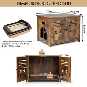 Toilette per gatti a doppia porta, fori di ventilazione laterali 70 x 51,5 x 50 cm marrone rustico 20_0008834