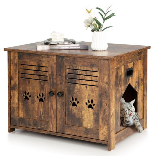 Toilette per gatti a doppia porta, fori di ventilazione laterali 70 x 51,5 x 50 cm marrone rustico 20_0008834