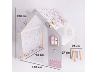 Casetta per bambini in legno "Bianelli" con scrivania - 114 x 93 x 120 cm - Bianca / Rosa