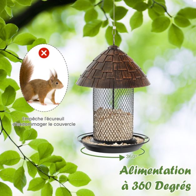 Mangiatoia per uccelli selvatici da appendere all'aperto con cupola in resina resistente alle intemperie e fori di drenaggio 20_0006285