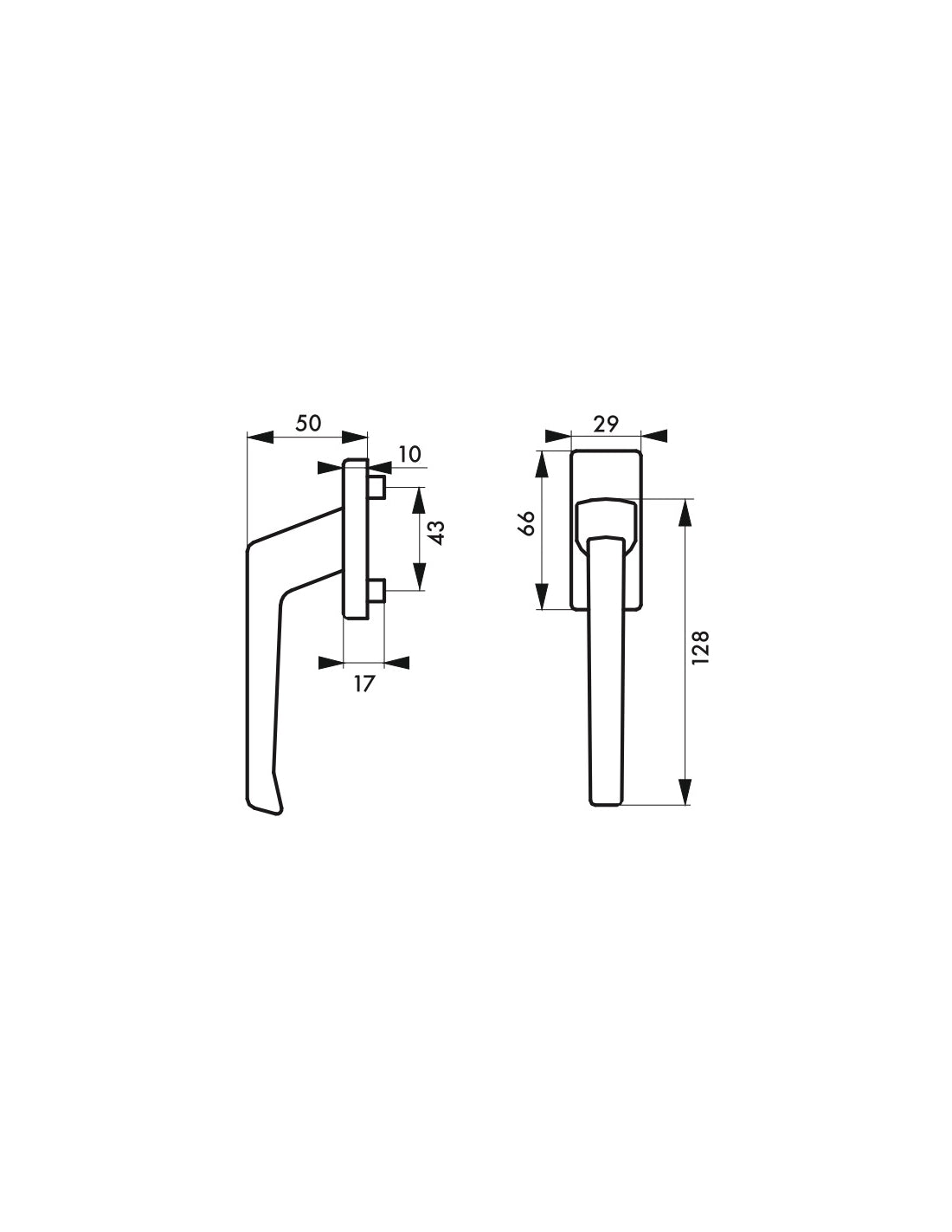 Maniglia a leva, alluminio, per finestra, infissi, quadro 7mm, argento - THIRARD
