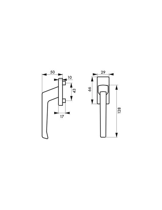 Maniglia a leva, alluminio, per finestra, infissi, quadro 7mm, argento - THIRARD