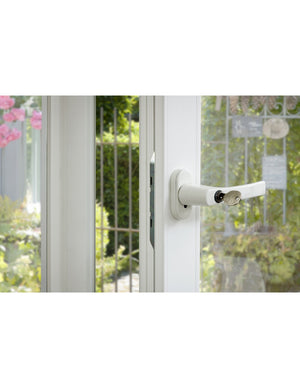 Maniglia con chiave, a leva, per finestra, infissi, quadrato 7 mm, bianca (ral 9010), 2 chiavi - THIRARD