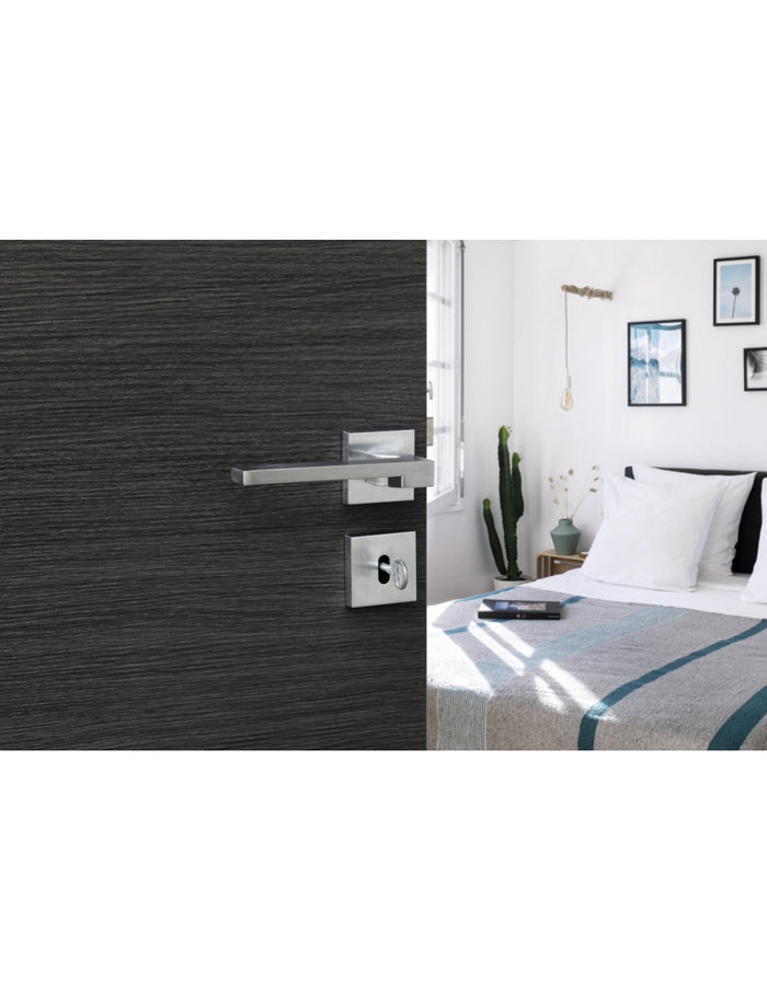 Maniglia di design Ginevra, per porta, su rosetta quadrata, argento satinato - FROSIO BORTOLO