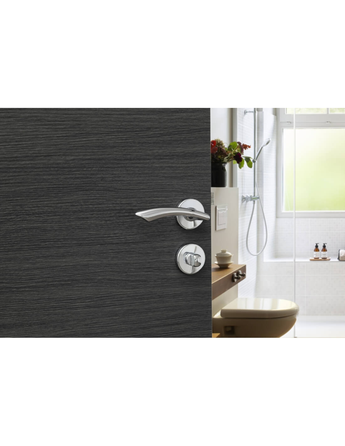 Maniglia di design Maxima, per porta, su rosetta tonda, cromo lucido - FROSIO BORTOLO