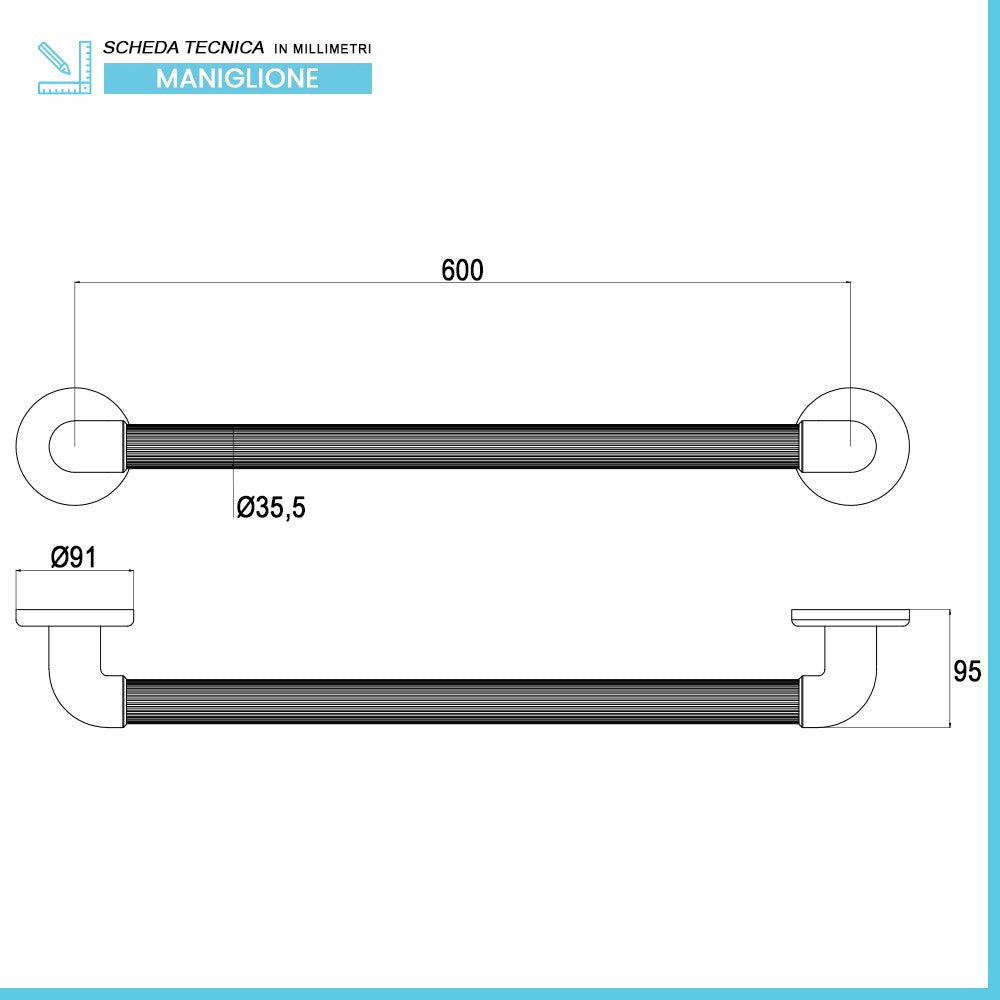 Maniglione di sostegno 70 cm bianco per disabili portata max 150 kg
