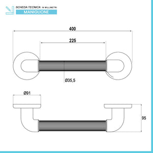 Maniglione di sostegno cromato 40 cm per disabili portata max 150 kg