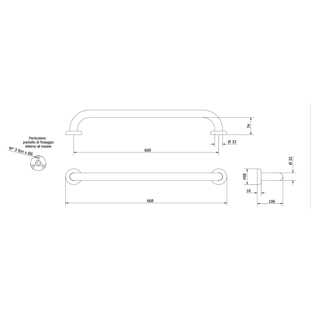 Maniglione lineare per bagno 60cm