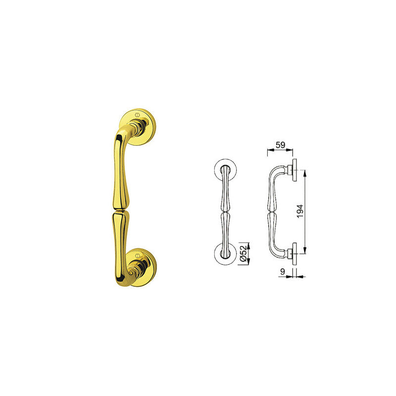 Maniglione per porta – M439/42 – Ottone lucido con rosette, L 235 mm – Hoppe