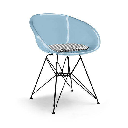 Manila - Set di 4 sedie di design in metallo e PP con cuscino a scacchi azzurro