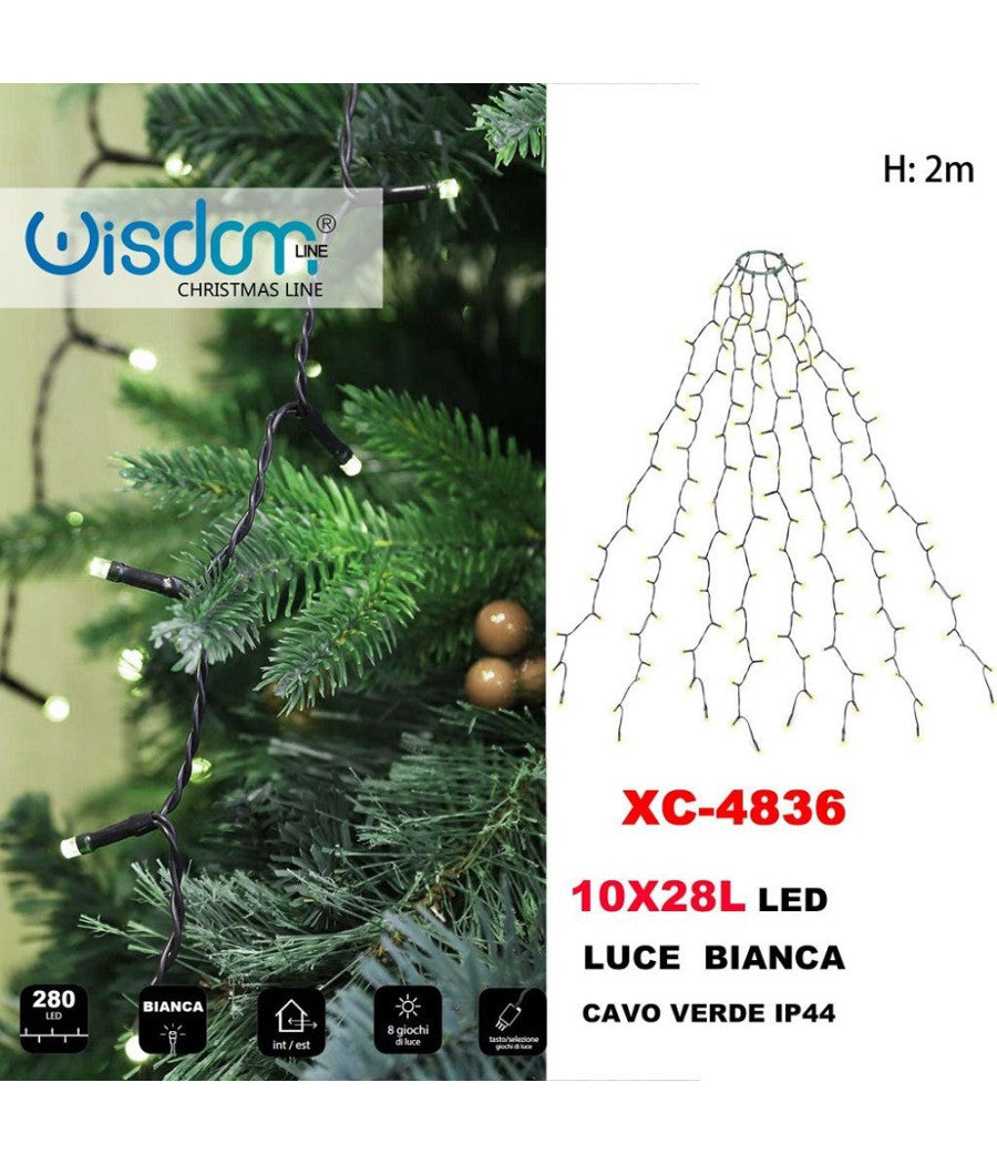 Mantello Catena Luminosa 280 Led 10x28 Luci Ip44 Luce Bianca Cavo Verde Xc-4836         