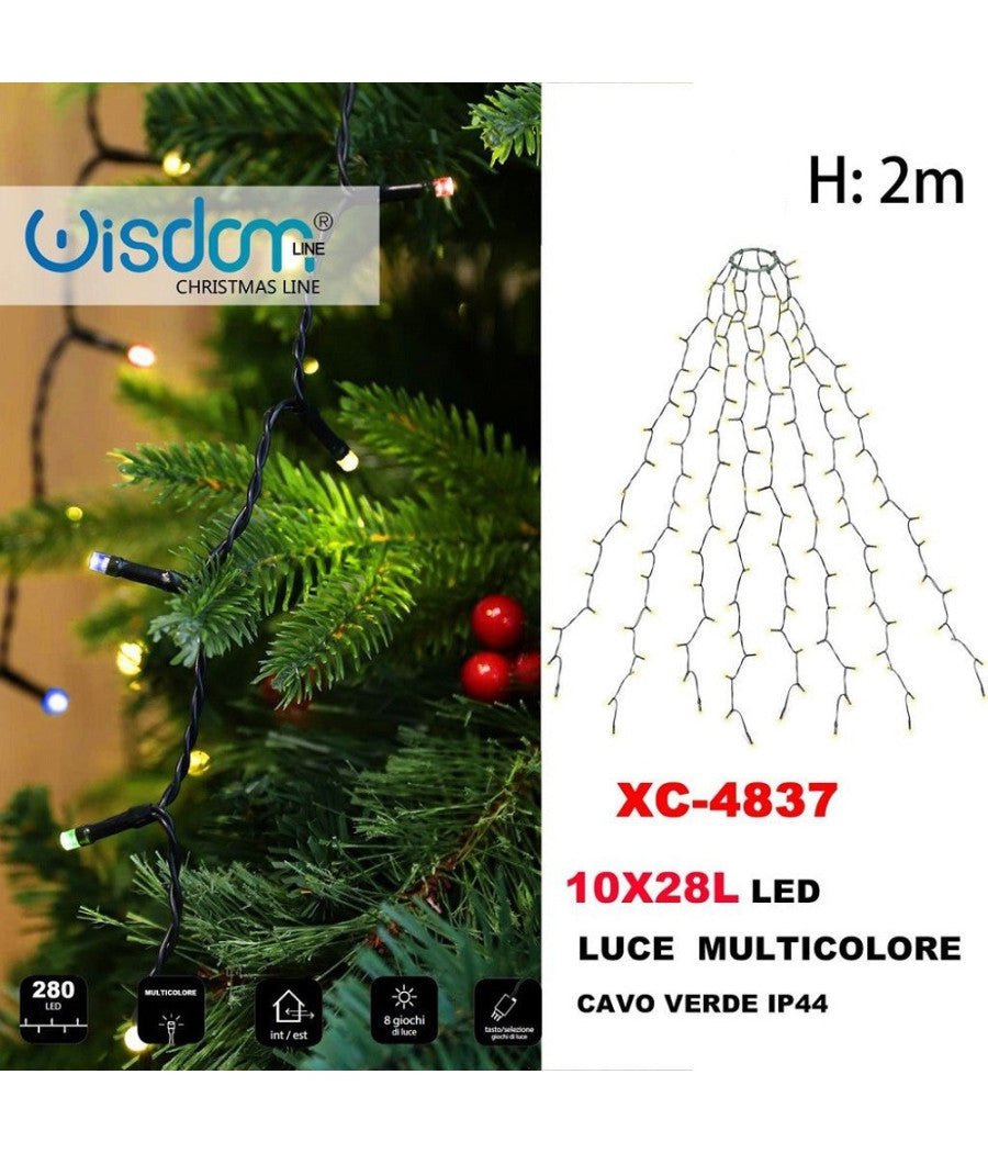 Mantello Catena Luminosa 280 Led 10x28 Luci Luce Multicolore Cavo Verde Xc-4837         