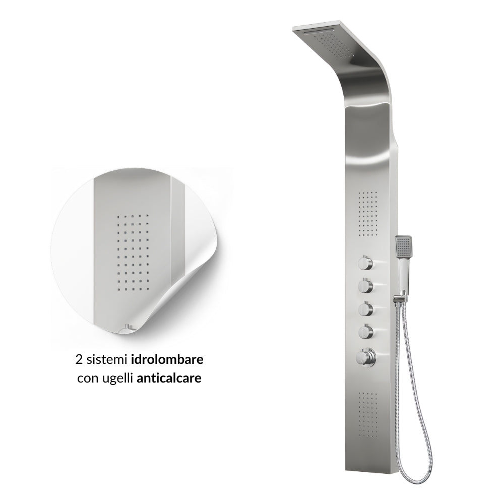 Colonna doccia termostatica siria 4 funzioni getto a cascata bocchette lombari *** finitura- spazzolato, confezione 1