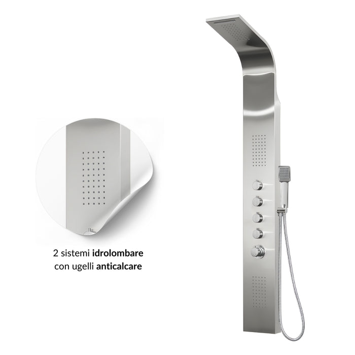 Colonna doccia termostatica siria 4 funzioni getto a cascata bocchette lombari *** finitura- spazzolato, confezione 1