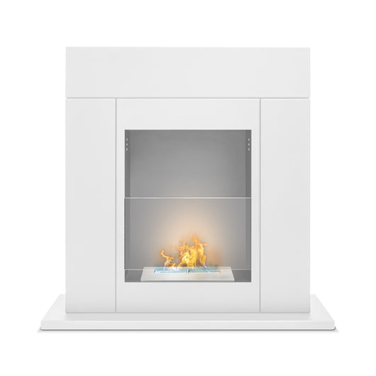 Marco Aurelio - Camino a bioetanolo da terra freestanding, biocamino da pavimento, 73x20xH75 cm colore bianco