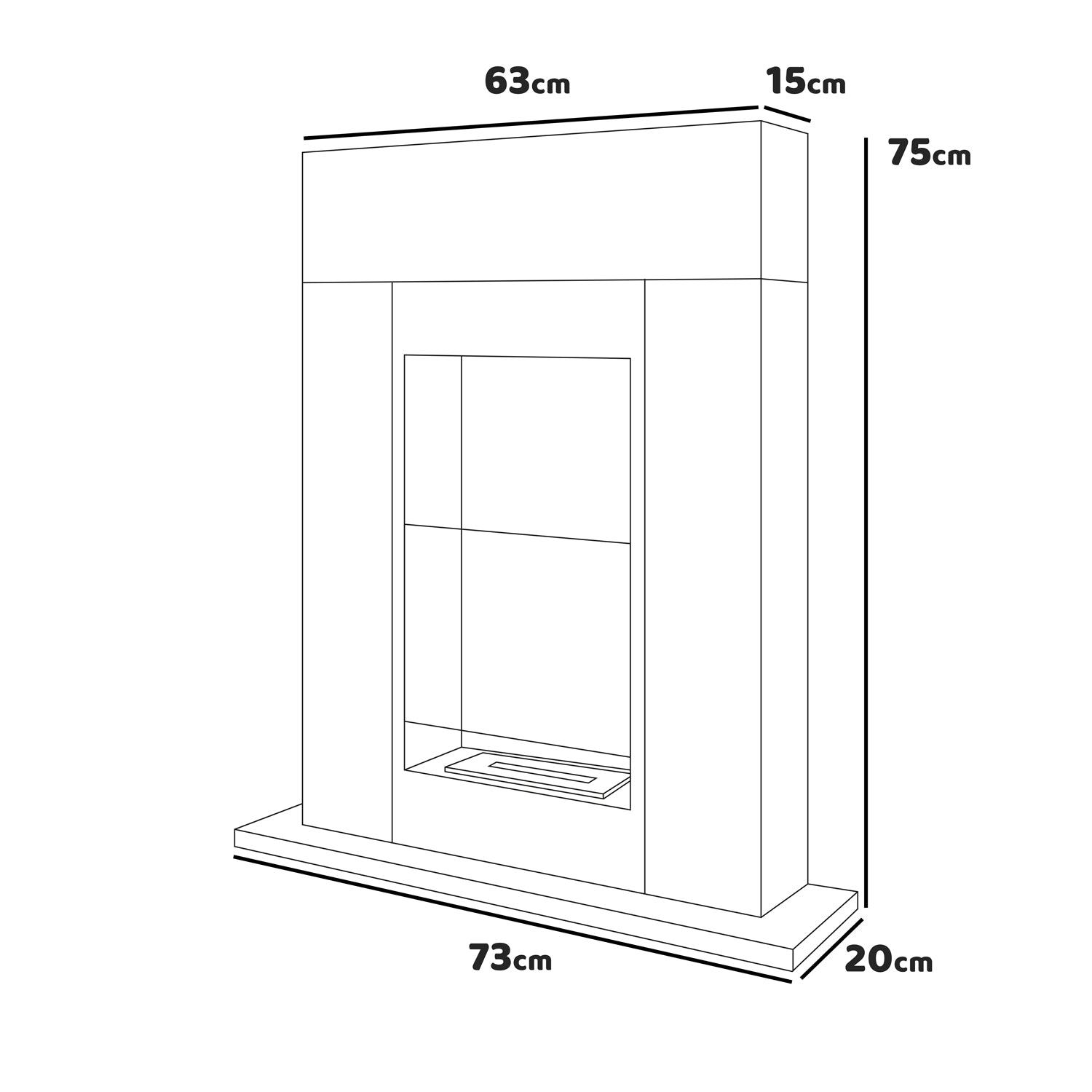 Marco Aurelio - Camino a bioetanolo da terra freestanding, biocamino da pavimento, 73x20xH75 cm colore bianco